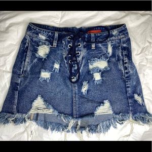 Tie Up Denim Mini Skirt
